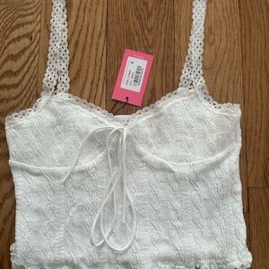 Edikted Lacey Knit Tank Top White Lace Trim Tank Top